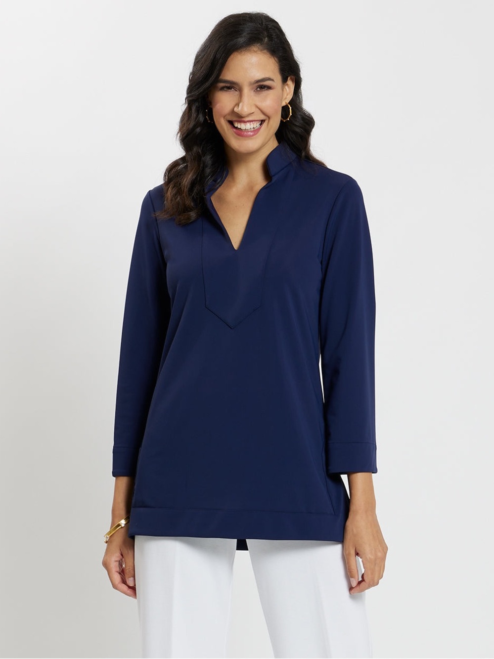 Jude Connally Chris Tunic Top Jude Cloth Navy Blue M Stretch Preppy Coastal